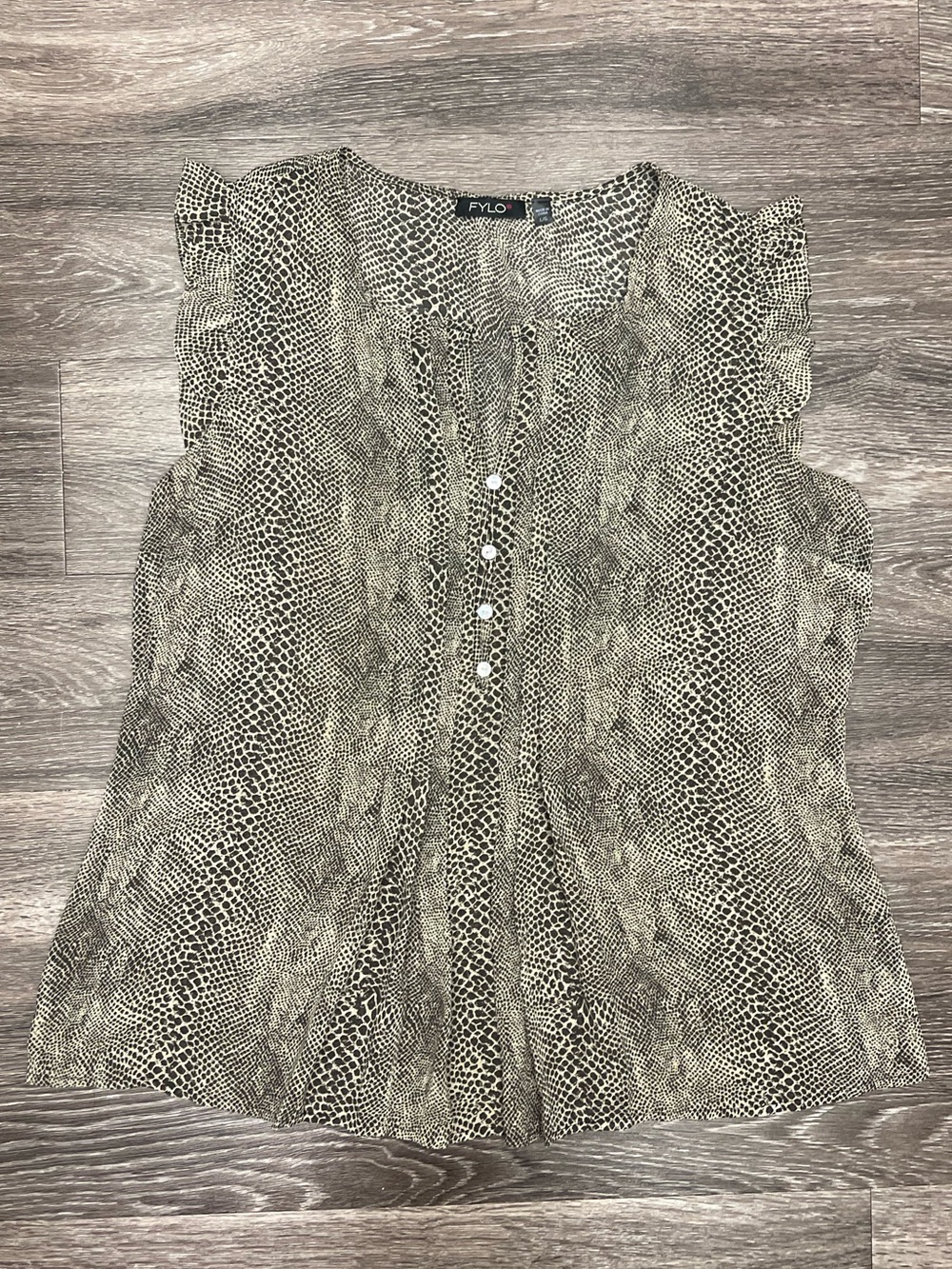 FYLO Beige and Black Snake-Print Ruffled Sleeveless Top